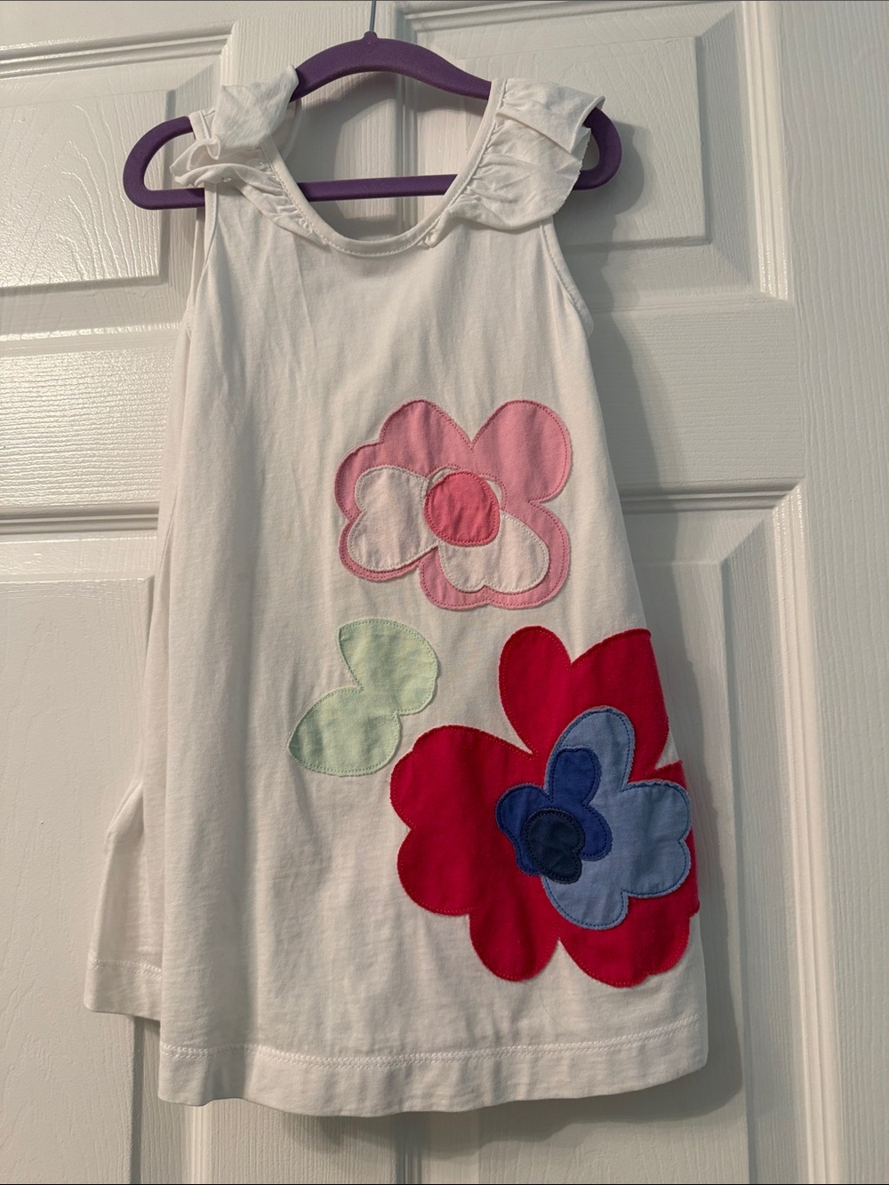 Mayoral White Dress with Pink and Red Floral Appliqués